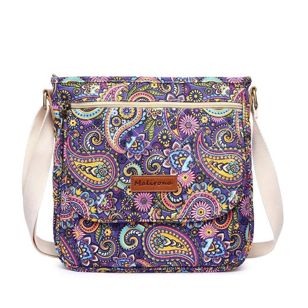 4429 Durable Floral Crossbody Bag Canvas Messenger Handbag Multi Pocket